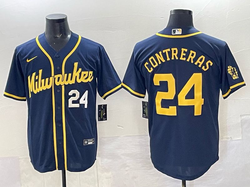 Men Milwaukee Brewers #24 Contreras Drak Blue Nike MLB 2025 Jersey 04->milwaukee brewers->MLB Jersey